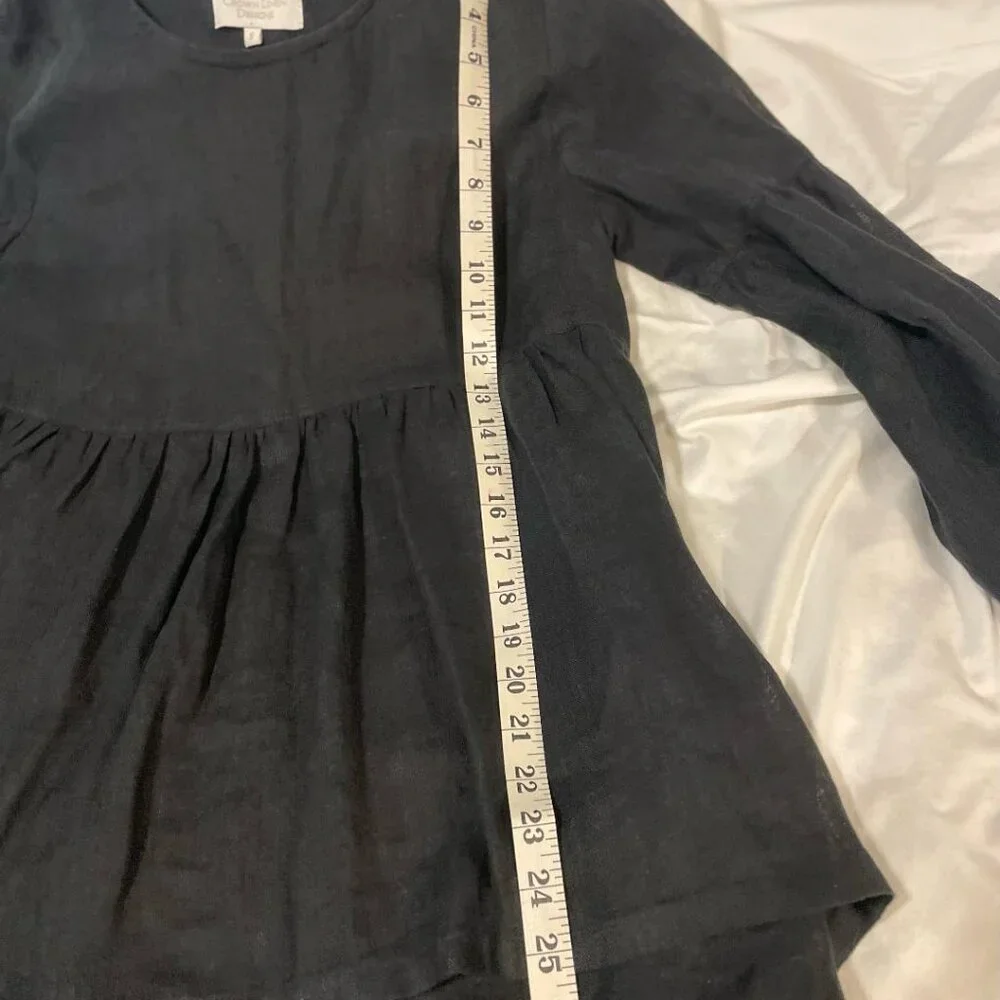 100% Linen Black Blouse - Picture 3 of 7